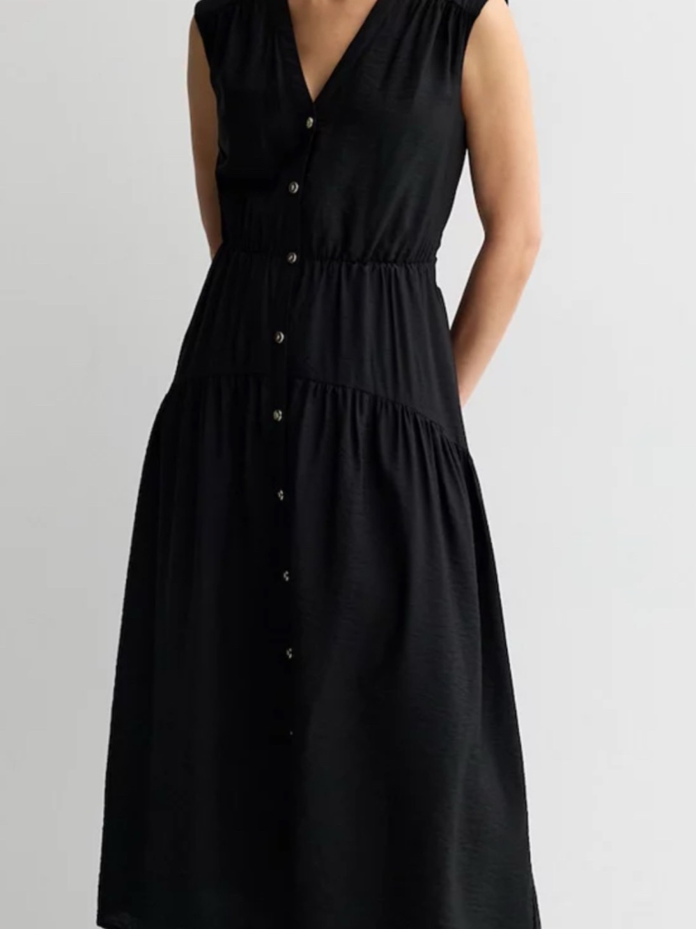 classic black Nine West Button-Front Sleeveless Midi Dress